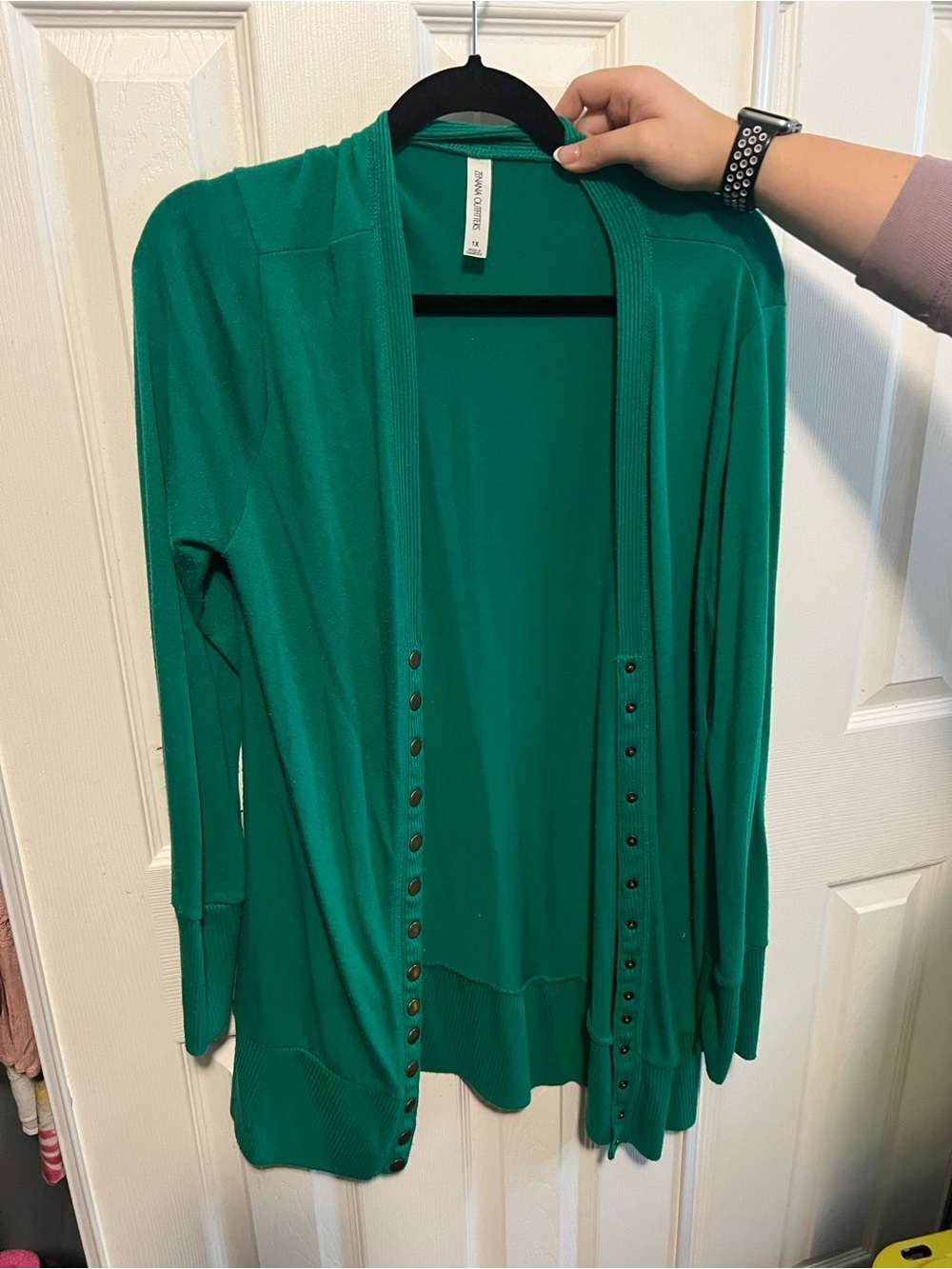 Zenana Outfitters Emerald Open-Front Button-Trim Cardigan